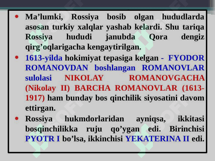 Turkistonni chor Rossiyasi tomonidan  bosib olinishi. 4