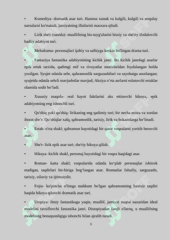 BADIIY ADABIYOT JANRLARI HAQIDA MA’LUMOT 5