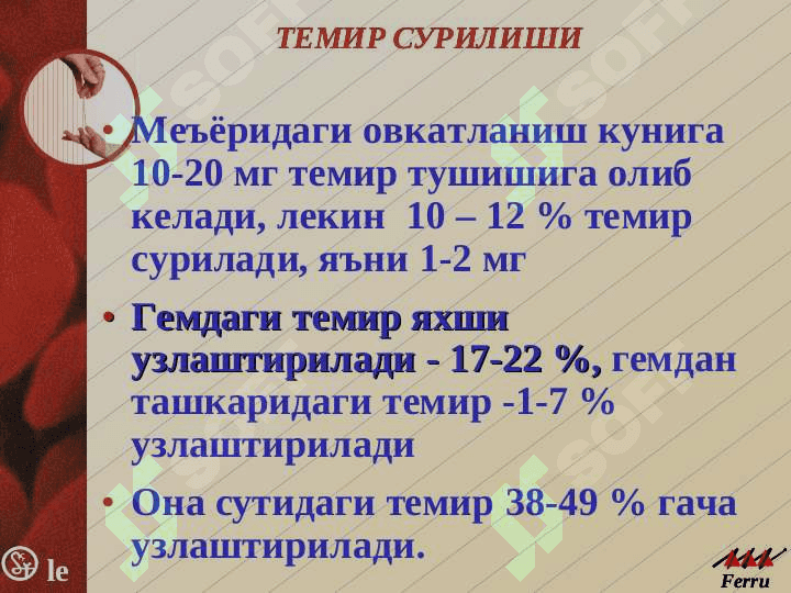Anemiyalar. Klassifikatsiyasi, etiologiyasi, patogenezi, klinikasi, diagnostikasi, davolash va profilaktikasi 8