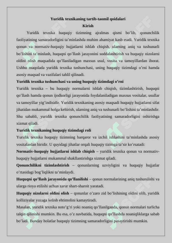 Yuridik texnikaning tartib-taomil qoidalari. 2