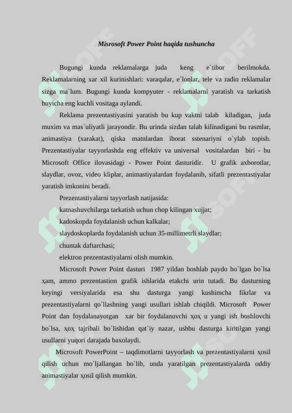 Kompyuterda taqdimotlar yaratish texnologiyalari (taqdimot dasturlar bilan ishlash) 2