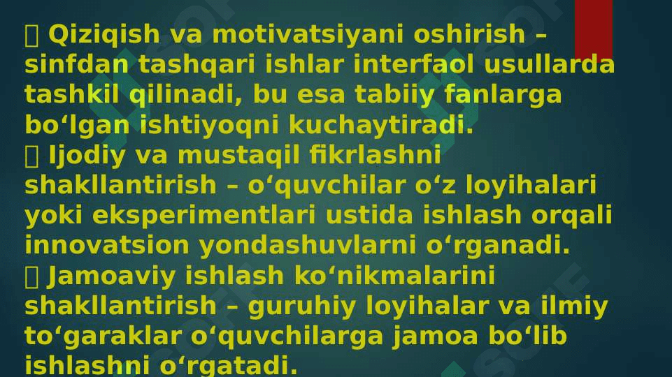 Tabiiy fanlar nazariyasi va metodikasini o'qitishda sinfdan va maktabdan tashqari ishlar. Tabiiy fanlar nazariyasi va metodikasini o'qitishda sinfdan va maktabdan tashqari ishlarning ahamiyati 4