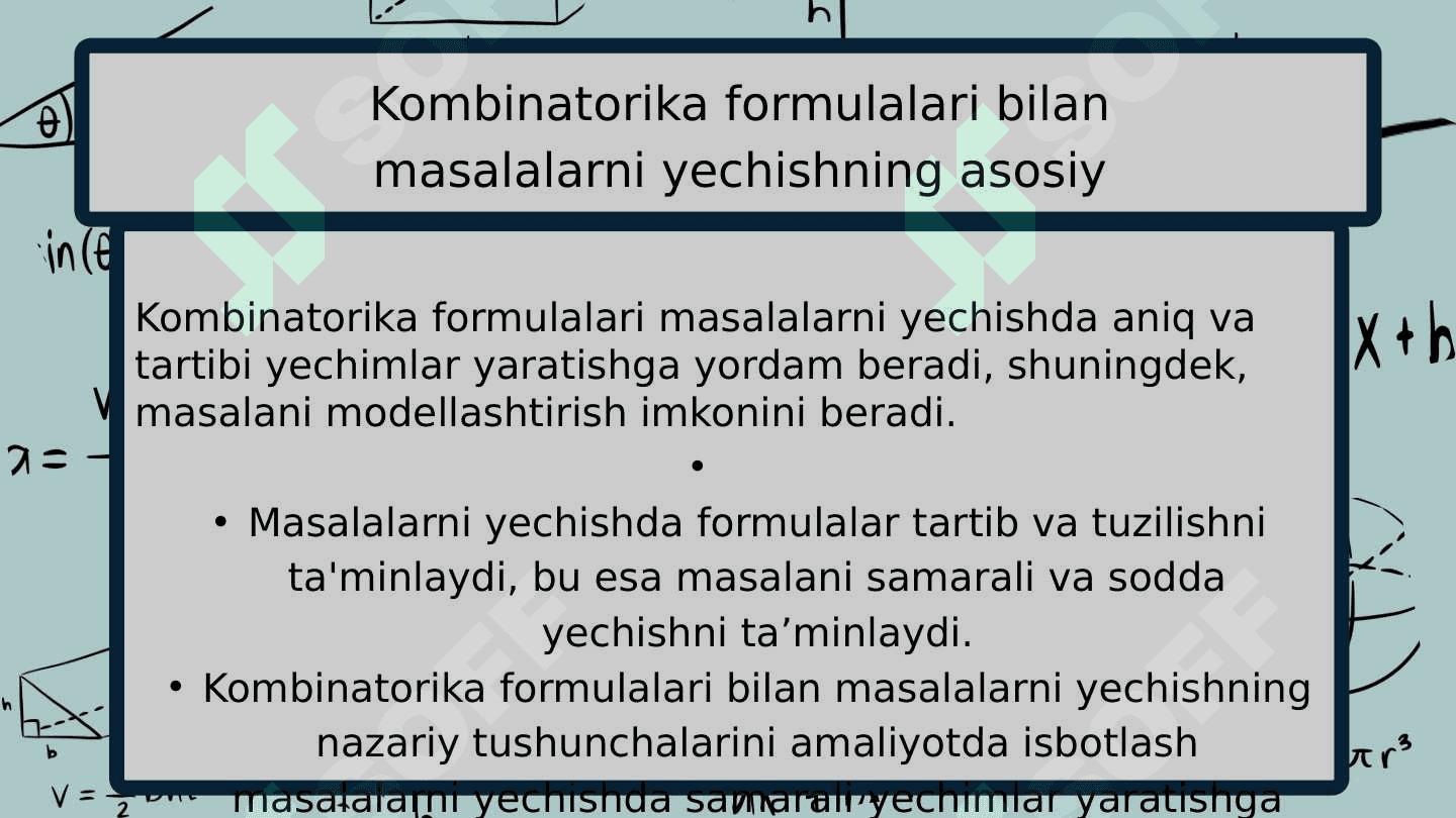 Kombinatorika mavzusidagi formulalar yordamida yechiladigan masalalar tuzish 3