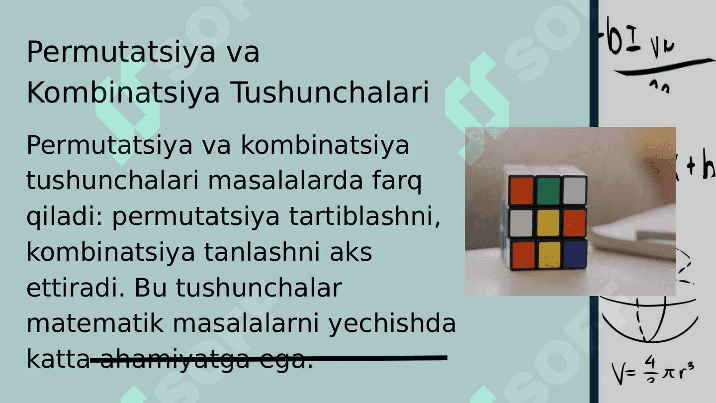 Kombinatorika mavzusidagi formulalar yordamida yechiladigan masalalar tuzish 4