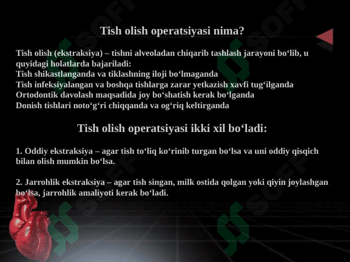 Tish olish operatsiyalari. Tish olishga ko`rsatmalar va qarshi ko`rsatmalar. 3