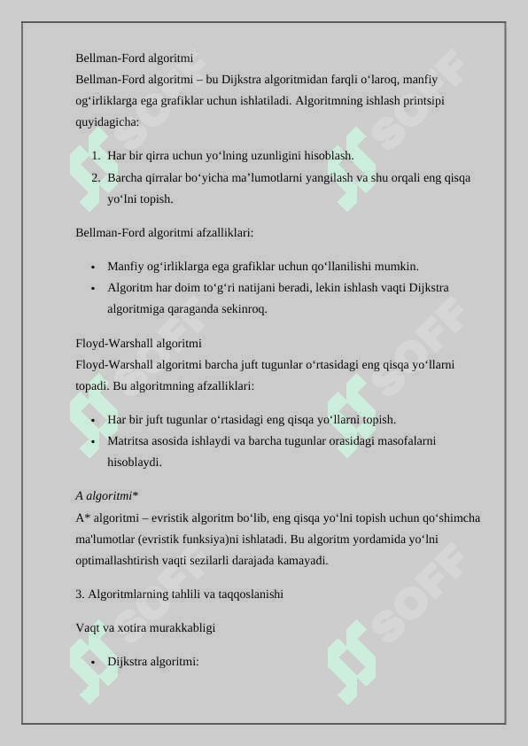 Grafiklarda eng qisqa yo‘lni aniqlash masalalari 5