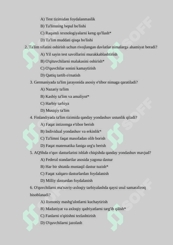 TARBIYA VA TA’LIM FANIDAN TEST 150TA 2