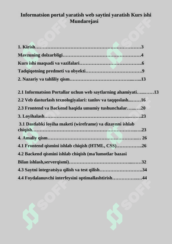 Informatsion portal ishlab chiqish 2