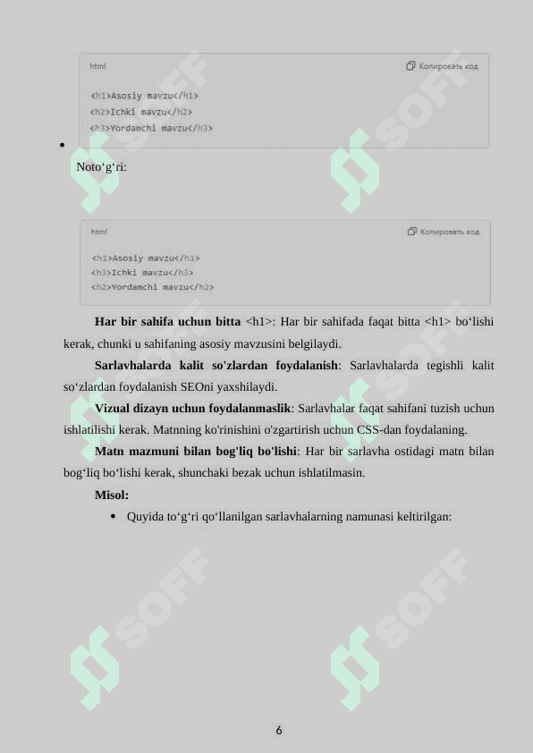 Web sahifada sarlavha va ro'yhatlarni aks ettirish 6