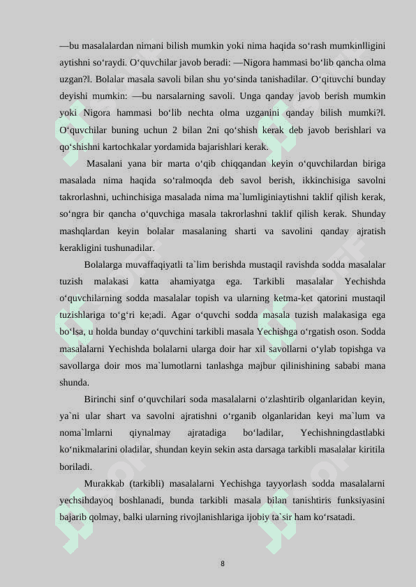 matematika darslarida tarkibli masalalar yechishda mulohaza yuritish usullari 8