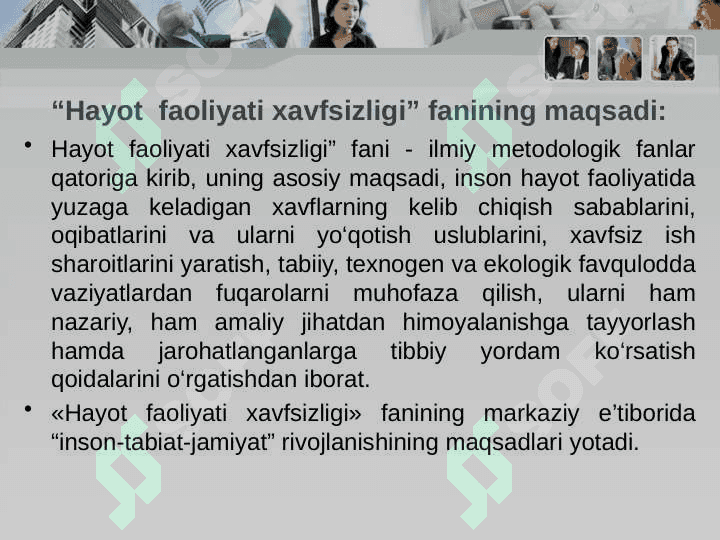 Hayot faoliyati xavfsizligi faniga kirish 3