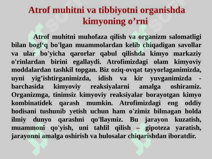 Tibbiy kimyoga kirish. Kimyo va atrof muhit. Biogen elementlar 2