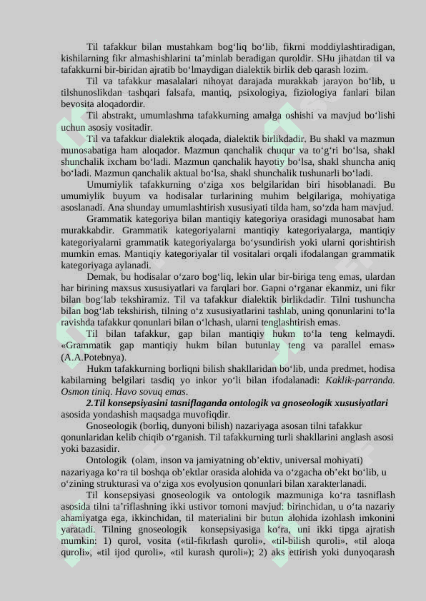 TIL VA TAFAKKUR MUNOSABATI. TIL VA NUTQ MUNOSABATI 3