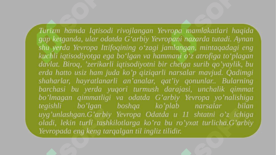 G'arbiy Yevropa davlatlari va turizmi 2