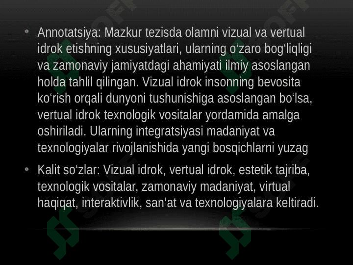 OLAMNI VERTUAL VA VIZUAL ESTETIK IDROK ETISHNING FARQLARI ppt slayd 2