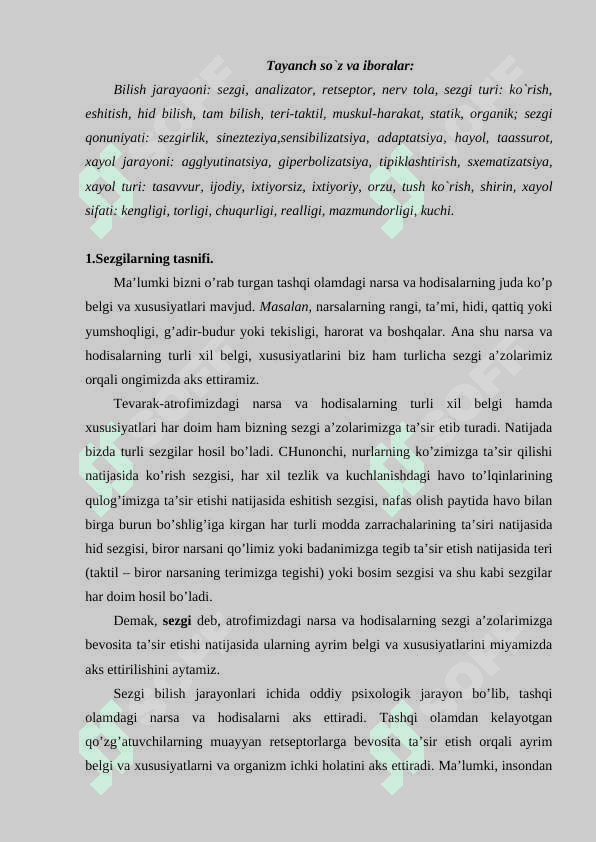 Sezgilar va ishlab chiqarish jarayonlari. KURS ISHI 2
