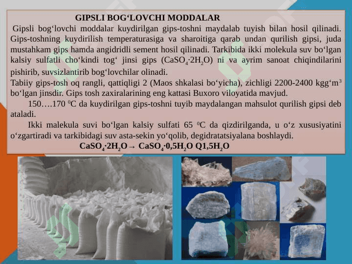 Gips bog‘lovchi moddalar 2