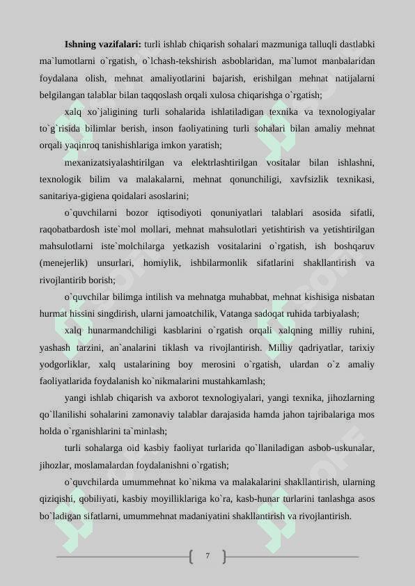 Yog`ochlarga ishlov berish  dastgohlari ustaxonalarida ish o’rnini tashkil qilish 7