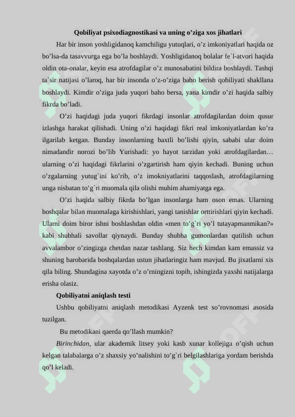 Qobiliyatni psixodiagnostika qilishQobiliyatni psixodiagnostika qilish 2