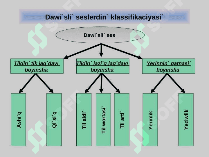Dawi`sli`lardi`n` artikulyaciyali`q ha`m akustikali`q si`patlamasi`, dawi`sli` seslerdin` klassifikaciyasi` 7