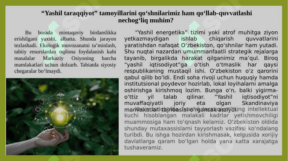 O‘zbekiston Respublikasida “Yashil iqtisodiyot”ni rivojlantirish strategiyasining ustuvor yo‘nalishlari 4