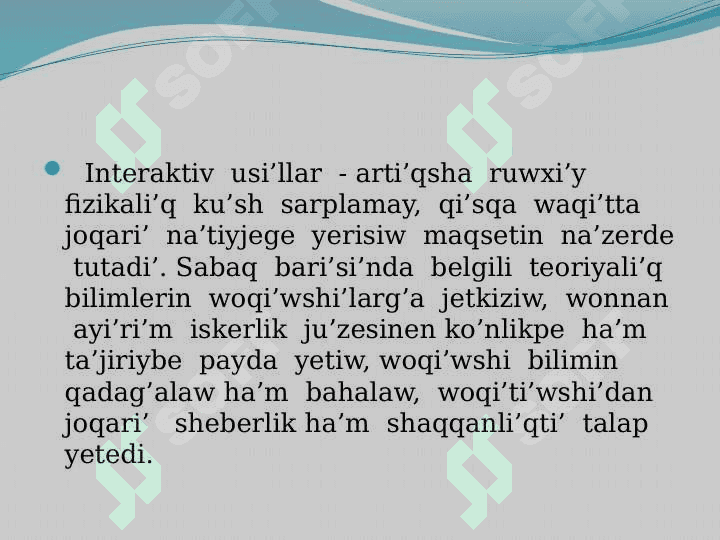 A’debiyat   sabaqlari’n  interaktiv usi’llar  tiykari’nda  sho’lkemlestiriwdin’  na’tiyjeli     usi’llari’ 3