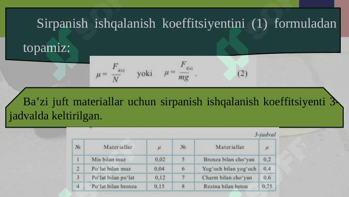 Sirpanish ishqalanish. Dumalanish ishqalanish 7