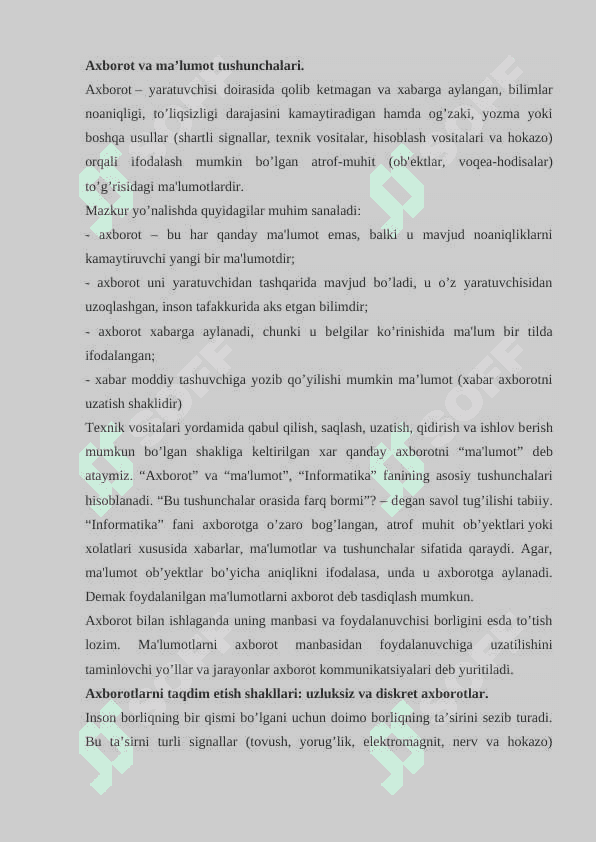 Axborot, uning turlari, xususiyatlari va oʻlchov birliklari 2