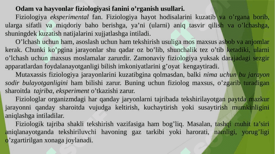 Odam va hayvonlar fiziologiyasi faniga kirish. 6