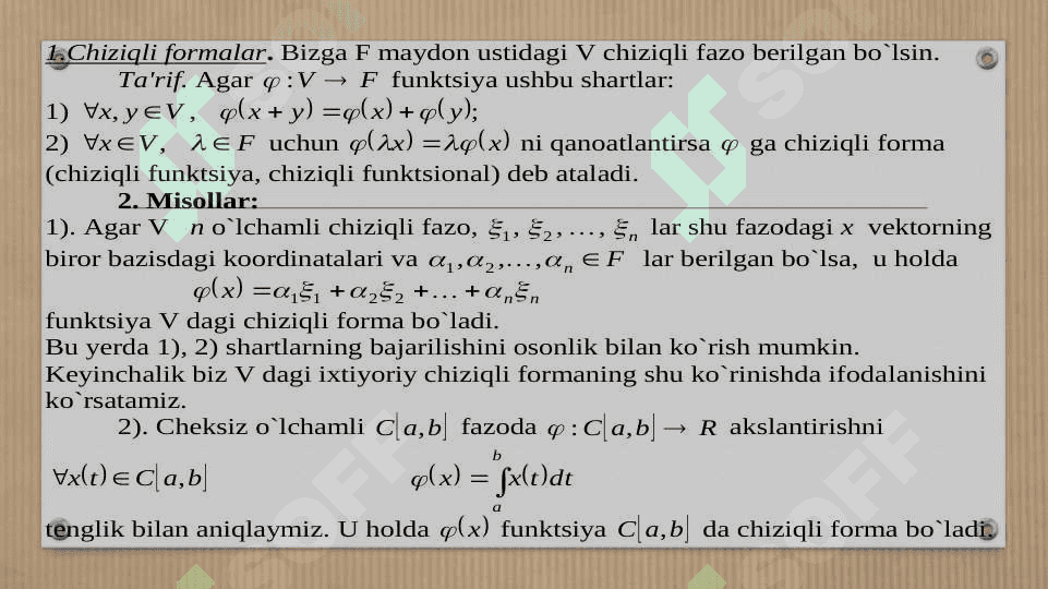 Chiziqli formalar, Bichiziqli va kvadratik formalar 3