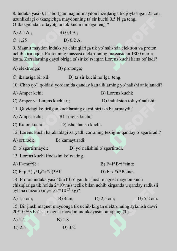 11-sinf nazorat Laboratoriya ishi  FIZIKA 3