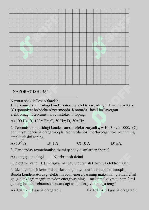 11-sinf nazorat Laboratoriya ishi  FIZIKA 6