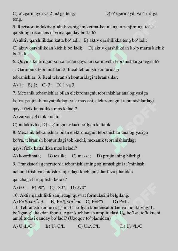 11-sinf nazorat Laboratoriya ishi  FIZIKA 7