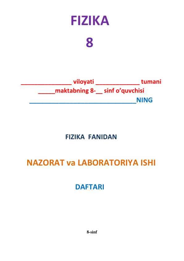 8-sinf Nazorat ishi va Laboratoriya ishi