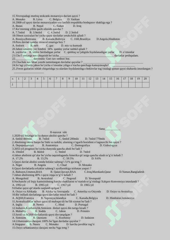 10-sinf nazorat ishi. GEOGRAFIYA  FANIDAN NAZORAT ISHI DAFTARI 2025 3
