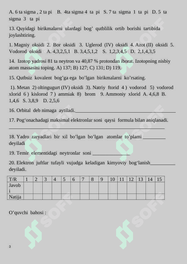 11-sinf kimyo fanidan nazorat ishi daftari 2025 3