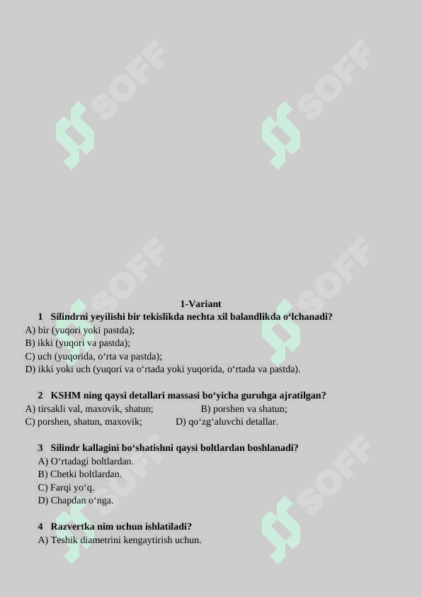 AVTOMOBIL TUZILISHI TEST 2
