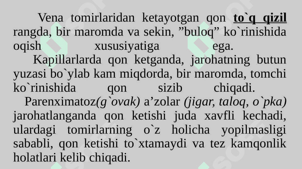 Qon ketish turlari. Qon ketishini to`xtatish usullari. 8