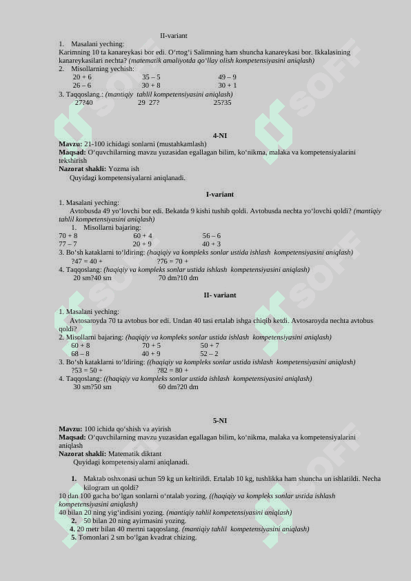 matematika 1-2-3-4 sinf nazorat ishi 2025 2