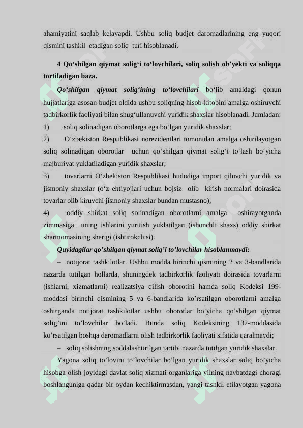 AKSIZ SOLIG‘I. QO‘SHILGAN QIYMAT SOLIG‘I 8
