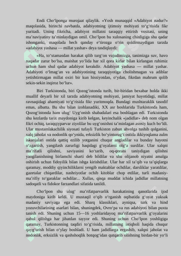 CHO’LPONNING ADABIY TANQIDIY QARASHLARI 7
