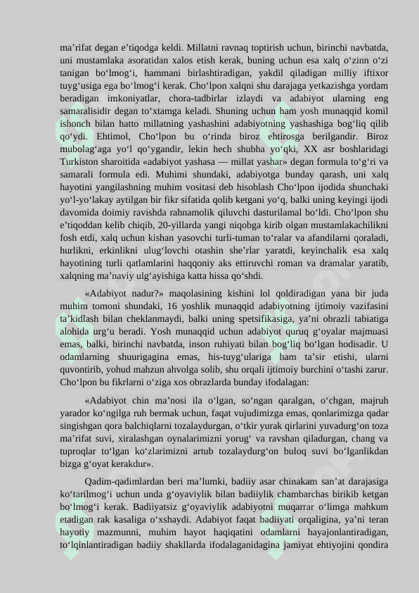 CHO’LPONNING ADABIY TANQIDIY QARASHLARI 8