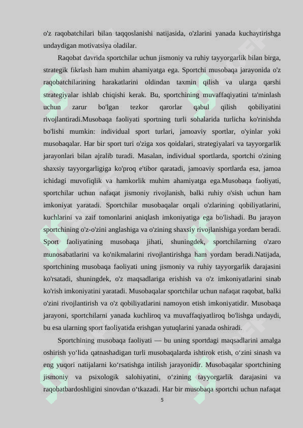 Sportchining musobaqa faoliyati,musobaqa faoliyatining tuzilishi. 5