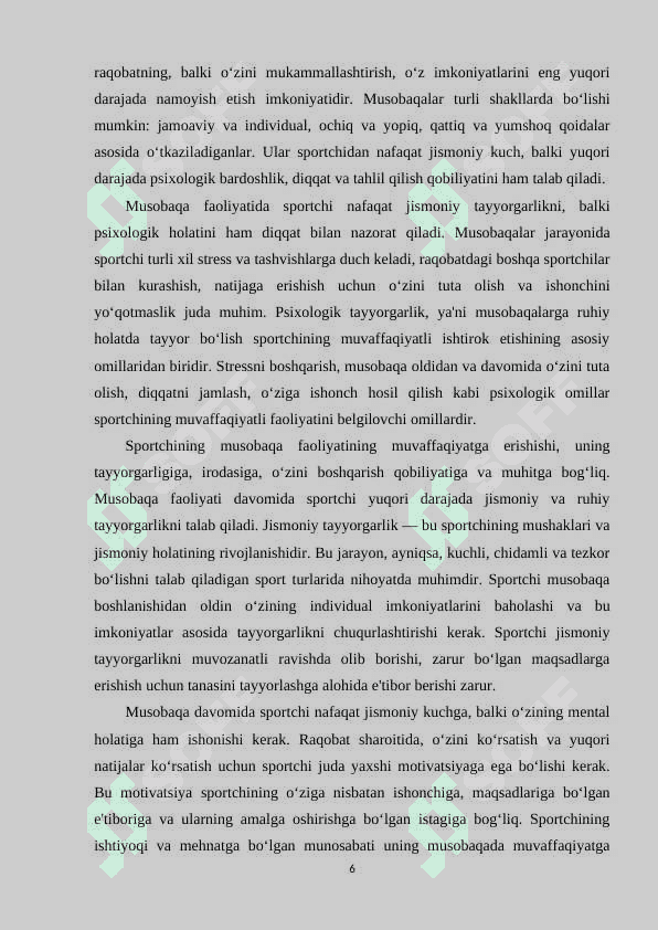 Sportchining musobaqa faoliyati,musobaqa faoliyatining tuzilishi. 6