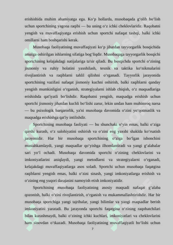 Sportchining musobaqa faoliyati,musobaqa faoliyatining tuzilishi. 7