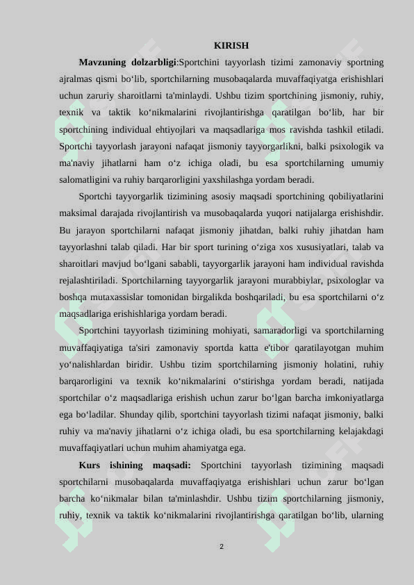 Sportchini tayyorlash tizimi. 2