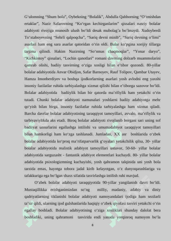 OYBEK IJODIDA BOLALIK OLAMINING BADIIY TALQINI 8
