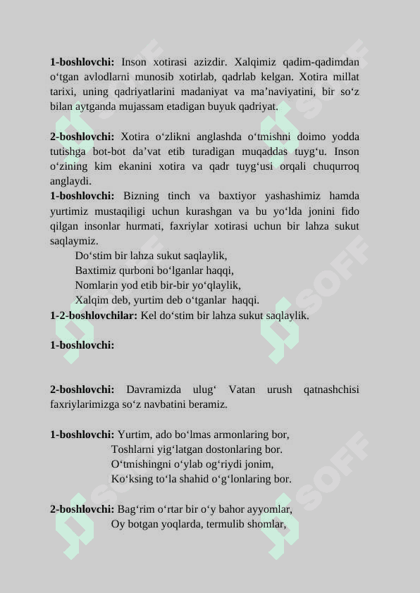 9-may tadbir senariysi  Mavzu; “Xotira abadiy-xotira mangu” 3