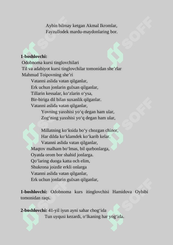 9-may tadbir senariysi  Mavzu; “Xotira abadiy-xotira mangu” 4