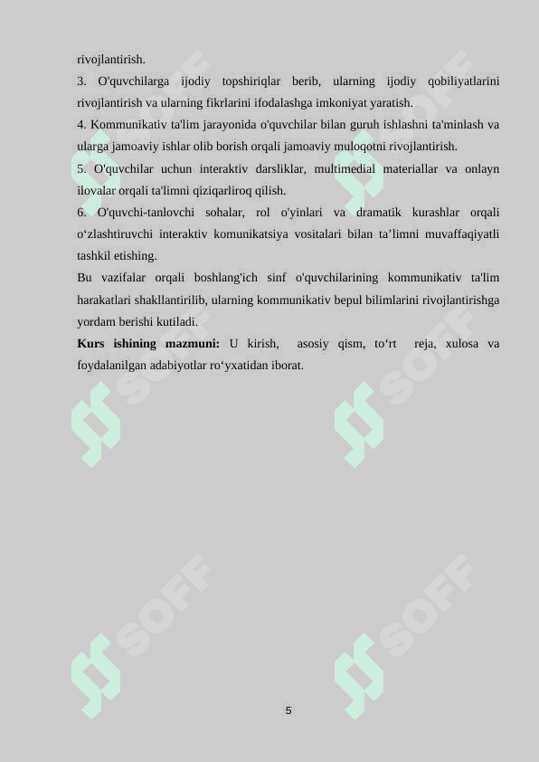 BOSHLANGʻICH SINF OʻQUVCHILARINING KOMMUNIKATIV TAʼLIM HARAKATLARI SHAKLLANTIRISH 5
